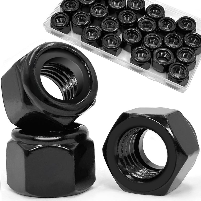 ZQZ 1/2"-13 Black Nylon Lock Nuts, 14Pcs 304 (A2-70) Stainless Steel Nylon Insert Locknuts, Black Oxide, Coarse Thread Nylock Nuts - Image 1